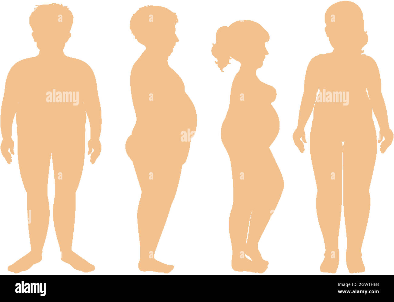 Silhouette of fat man and woman Stock Vector
