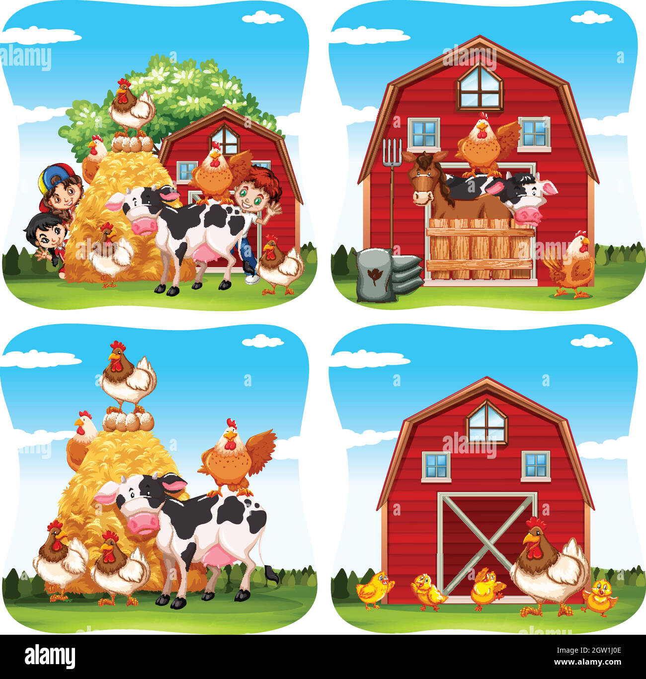 Children and farm animals on the farm Stock Vector Image & Art - Alamy