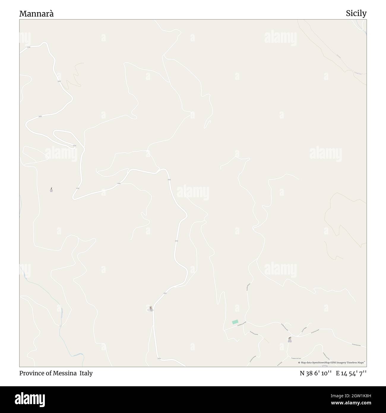 Mannarà, Province of Messina, Italy, Sicily, N 38 6' 10'', E 14 54' 7'', map, Timeless Map published in 2021. Travelers, explorers and adventurers like Florence Nightingale, David Livingstone, Ernest Shackleton, Lewis and Clark and Sherlock Holmes relied on maps to plan travels to the world's most remote corners, Timeless Maps is mapping most locations on the globe, showing the achievement of great dreams Stock Photo