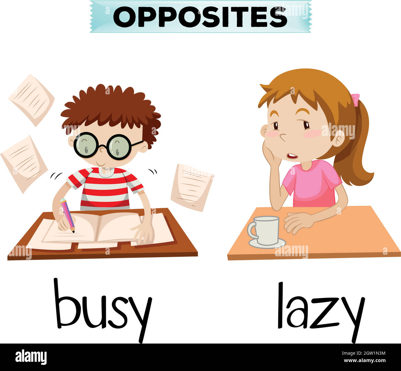 Opposite words for busy and lazy Stock Vector Image & Art - Alamy