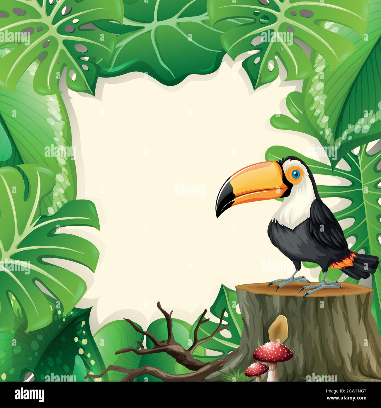 Large toucan forest frame Stock Vector