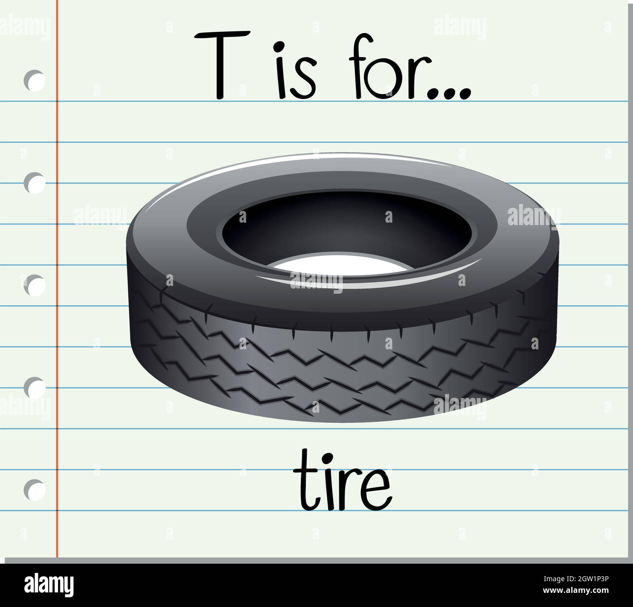 Flashcard letter T is for tire Stock Vector