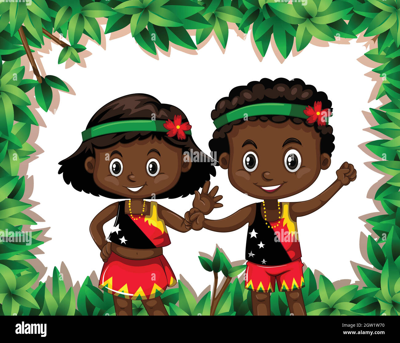 Papua New Guinea children in nature template Stock Vector