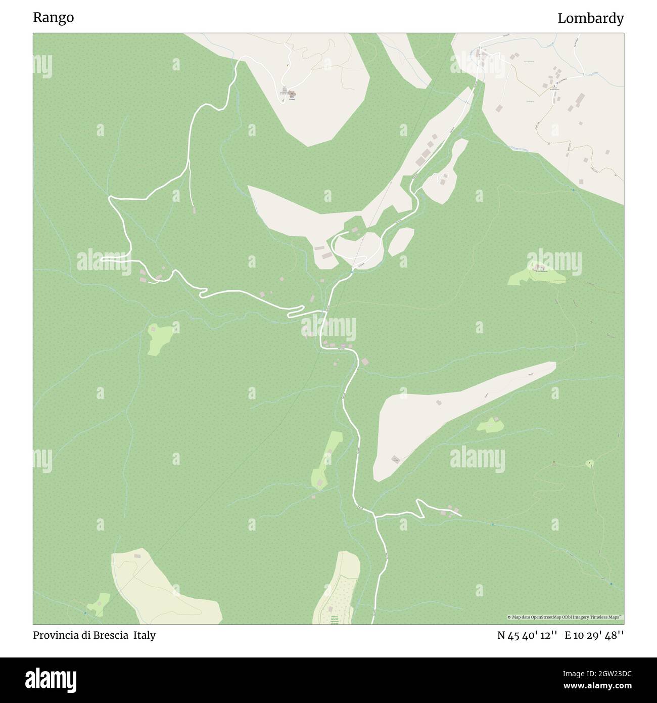 Rango, Provincia di Brescia, Italy, Lombardy, N 45 40' 12'', E 10 29' 48'', map, Timeless Map published in 2021. Travelers, explorers and adventurers like Florence Nightingale, David Livingstone, Ernest Shackleton, Lewis and Clark and Sherlock Holmes relied on maps to plan travels to the world's most remote corners, Timeless Maps is mapping most locations on the globe, showing the achievement of great dreams Stock Photo