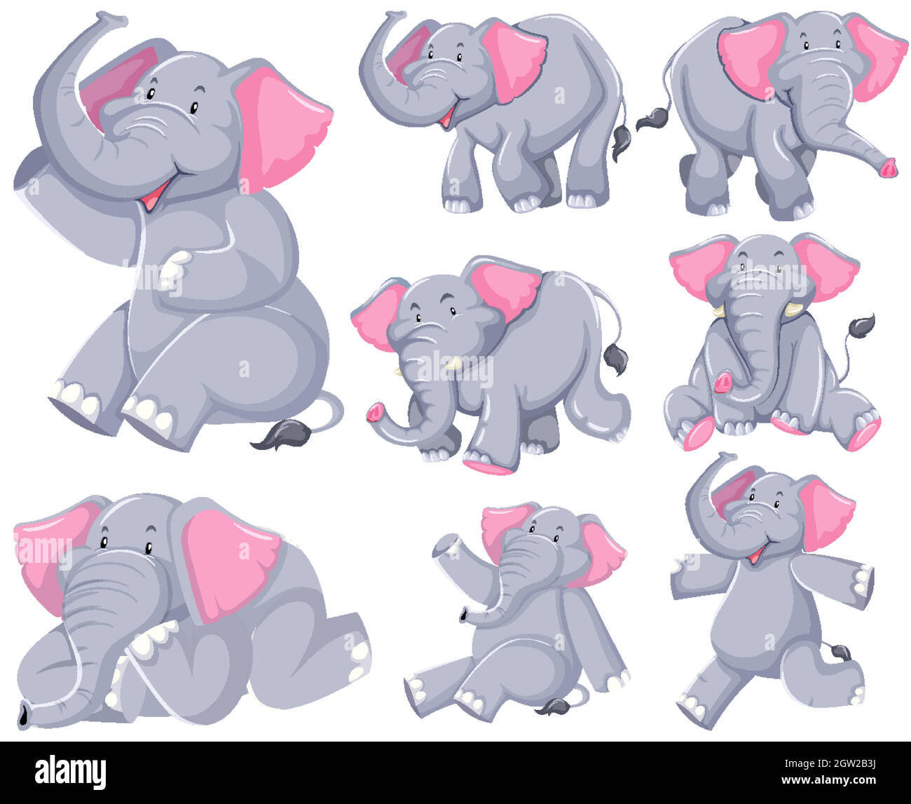 Set of elephant cartoon character Stock Vector