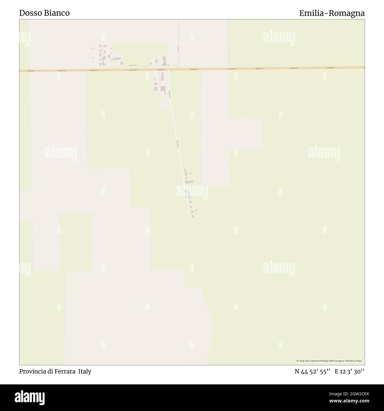 Dosso Bianco, Provincia di Ferrara, Italy, Emilia-Romagna, N 44 52' 55'', E 12 3' 30'', map, Timeless Map published in 2021. Travelers, explorers and adventurers like Florence Nightingale, David Livingstone, Ernest Shackleton, Lewis and Clark and Sherlock Holmes relied on maps to plan travels to the world's most remote corners, Timeless Maps is mapping most locations on the globe, showing the achievement of great dreams Stock Photo