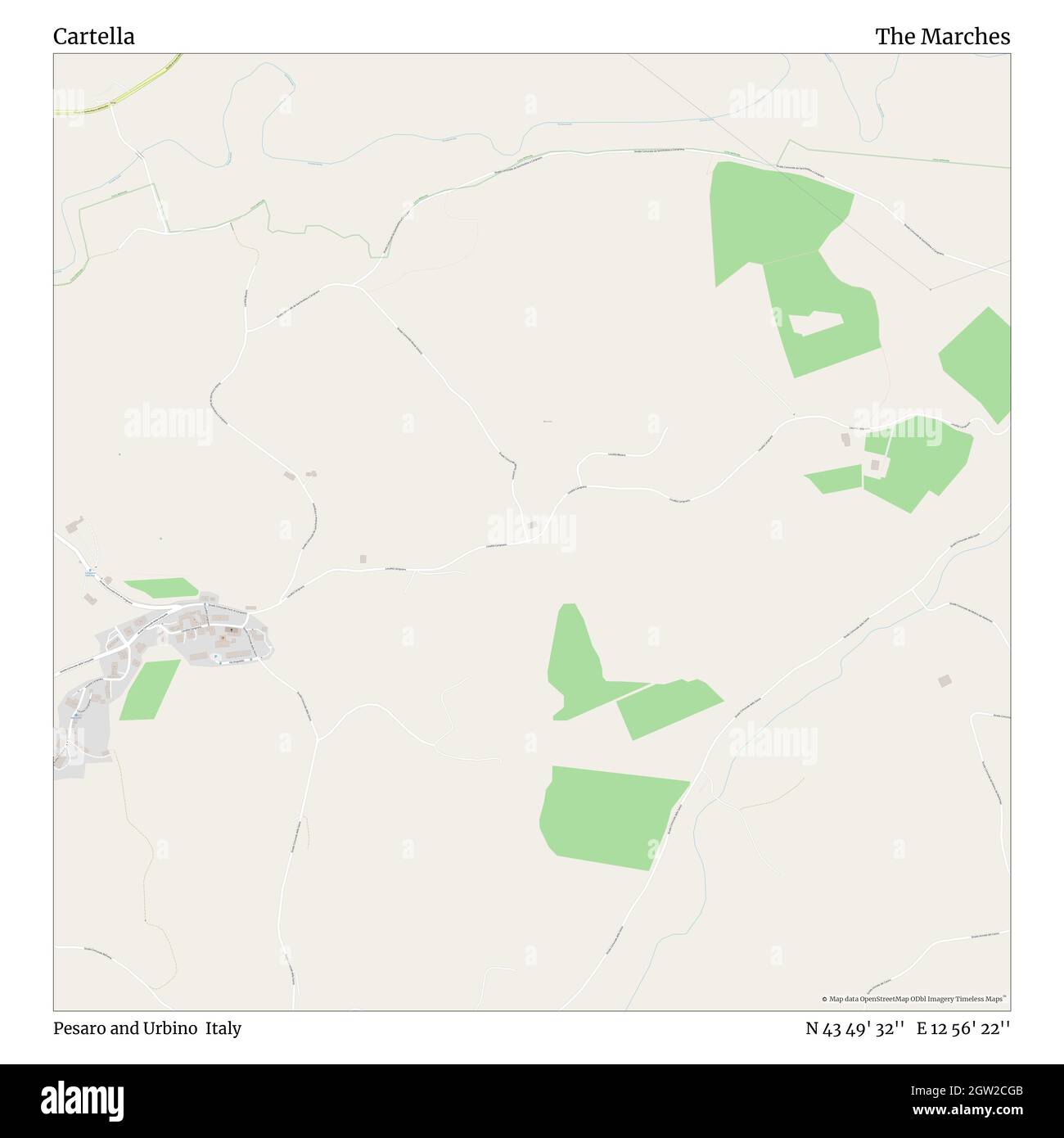 Cartella, Pesaro and Urbino, Italy, The Marches, N 43 49' 32'', E 12 56' 22'', map, Timeless Map published in 2021. Travelers, explorers and adventurers like Florence Nightingale, David Livingstone, Ernest Shackleton, Lewis and Clark and Sherlock Holmes relied on maps to plan travels to the world's most remote corners, Timeless Maps is mapping most locations on the globe, showing the achievement of great dreams Stock Photo