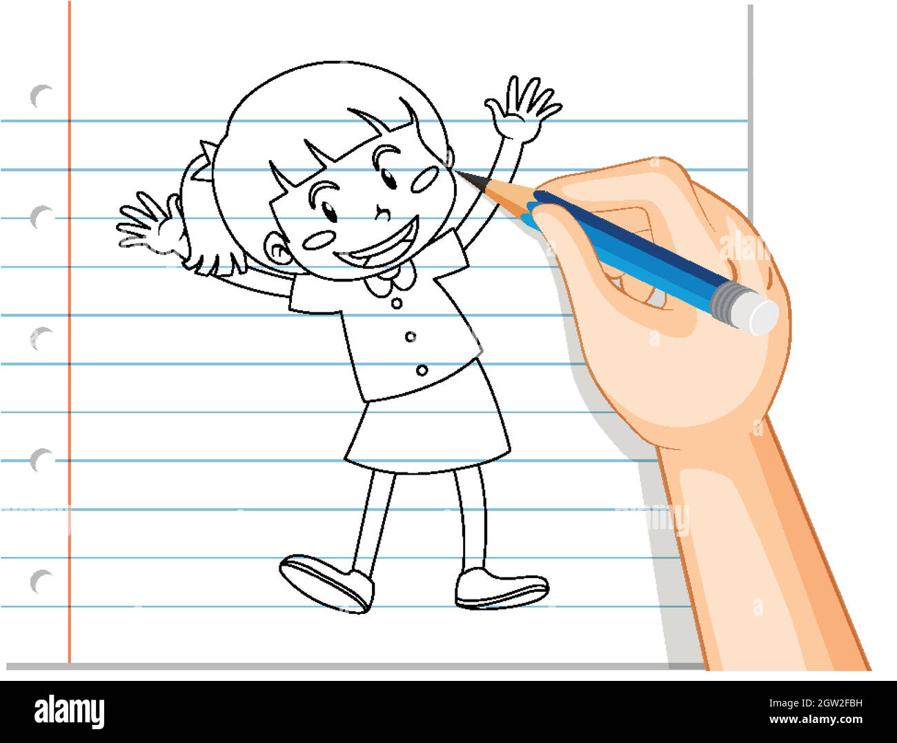 Hand writing of cute girl outline Stock Vector