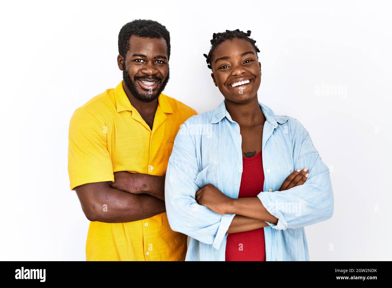 Young african american couple wearing casual clothes happy face smiling ...
