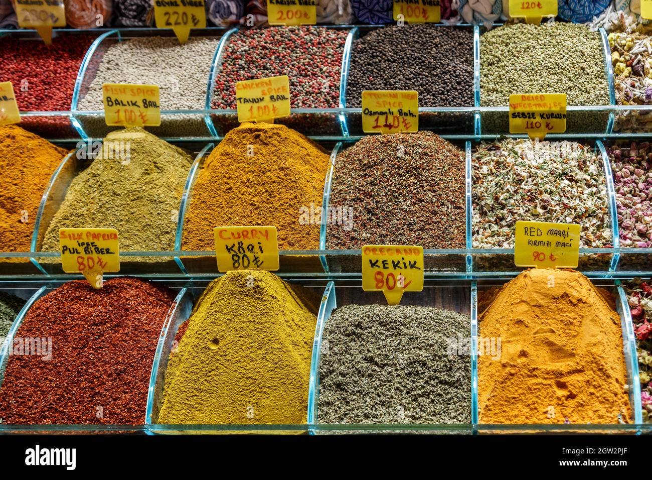 Various Spices For Sale At The Market Stall Stock Photo Alamy