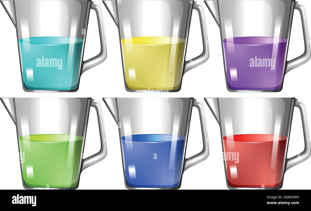 Glass beakers with colored liquid Stock Vector
