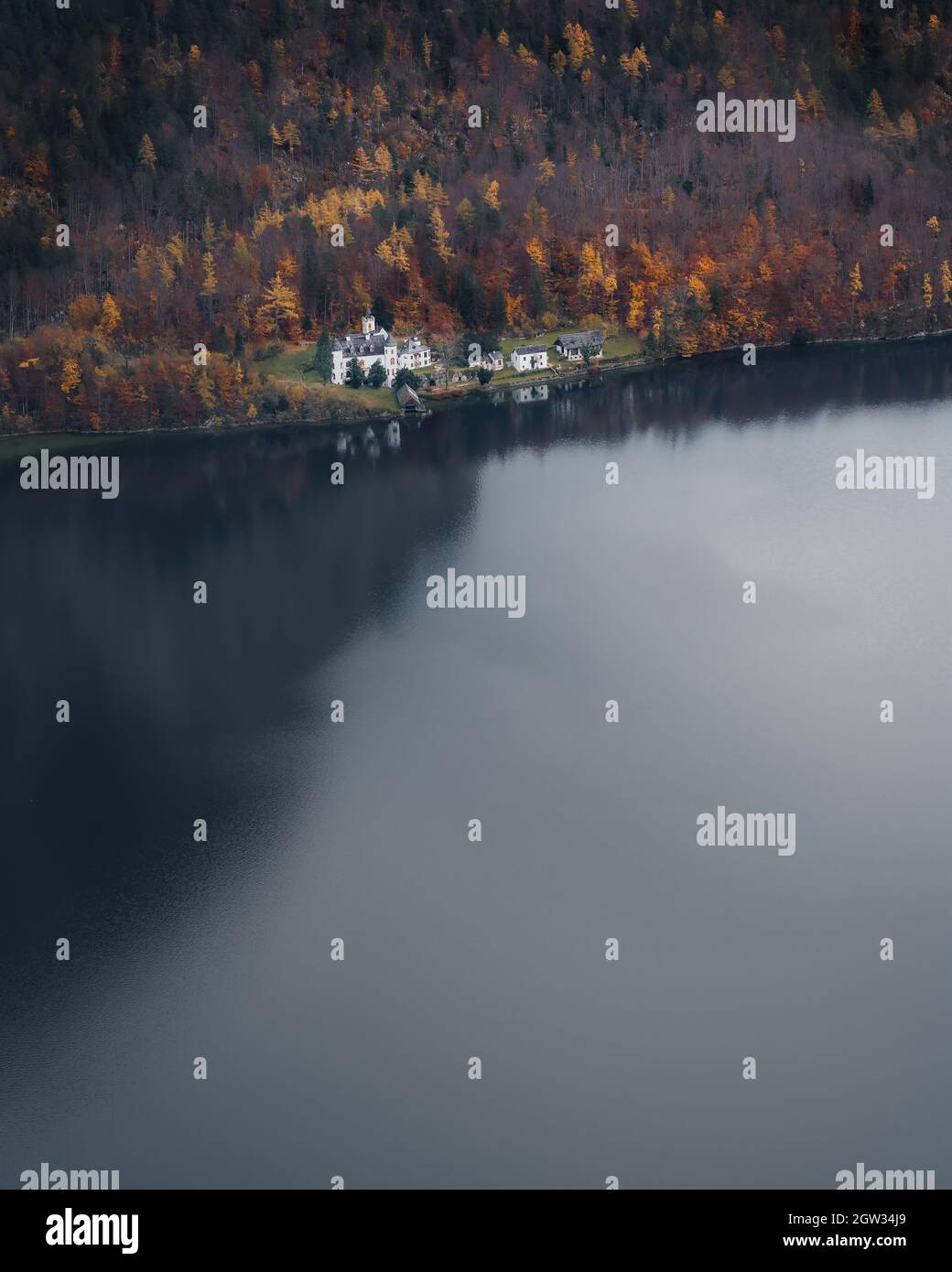 Aerial view of Obertraun and Schloss Grub - Hallstatt, Austria Stock Photo