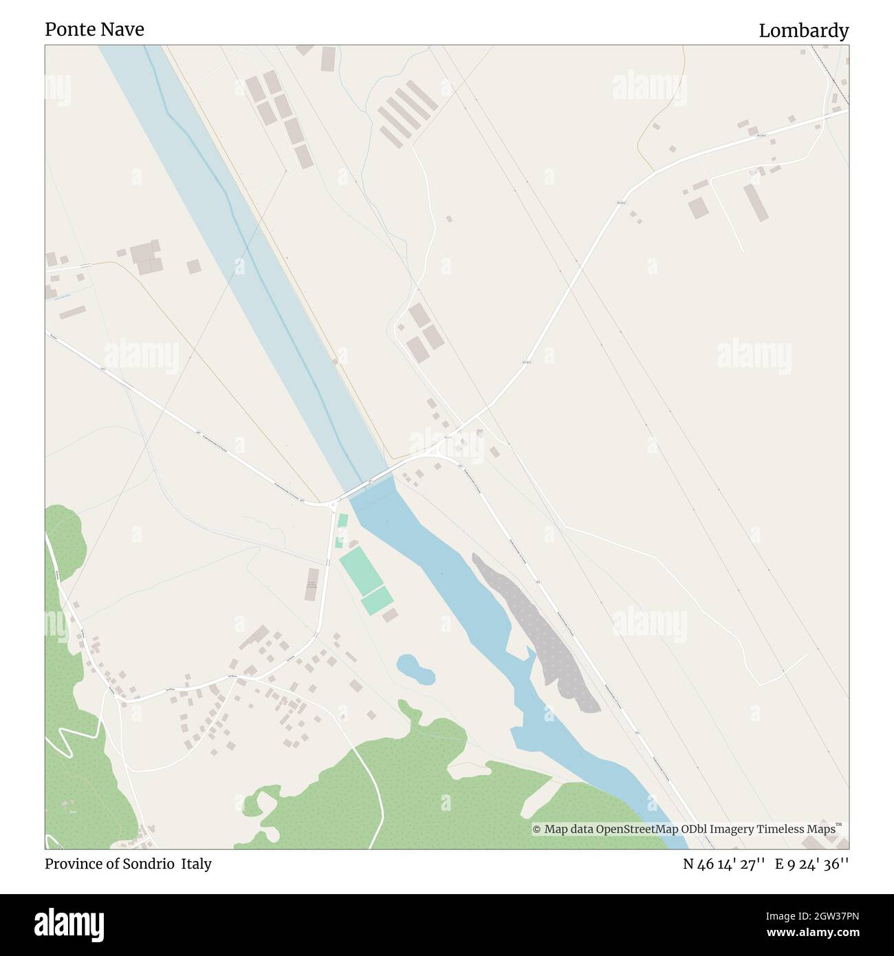 Ponte Nave, Province of Sondrio, Italy, Lombardy, N 46 14' 27'', E 9 24' 36'', map, Timeless Map published in 2021. Travelers, explorers and adventurers like Florence Nightingale, David Livingstone, Ernest Shackleton, Lewis and Clark and Sherlock Holmes relied on maps to plan travels to the world's most remote corners, Timeless Maps is mapping most locations on the globe, showing the achievement of great dreams Stock Photo