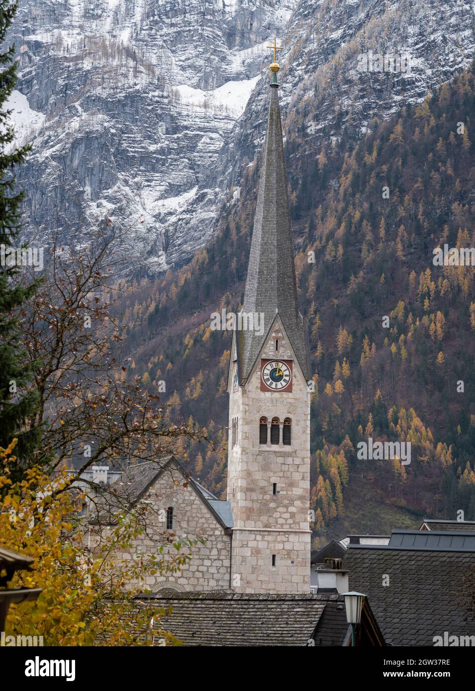 Hallstatt Evangelical Church - Hallstatt, Austria Stock Photo