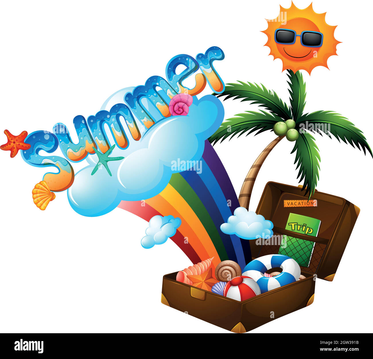 Summer theme with suitcase and sun Stock Vector Image & Art Alamy
