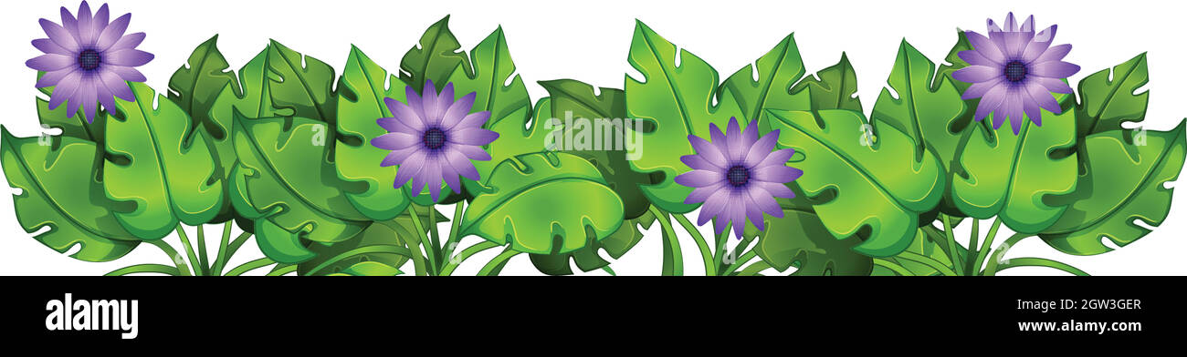 Green leafy plants with flowers Stock Vector