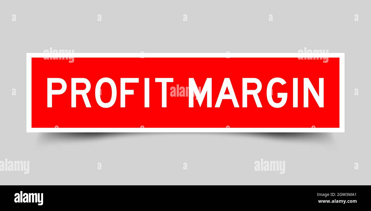 Square label banner with word profit margin in red color on gray ...