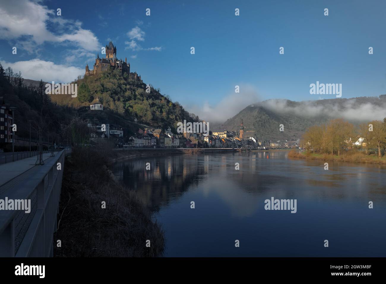 Cochem Castle and Moselle River - Cochem, Rhineland-Palatinate, Germany Stock Photo