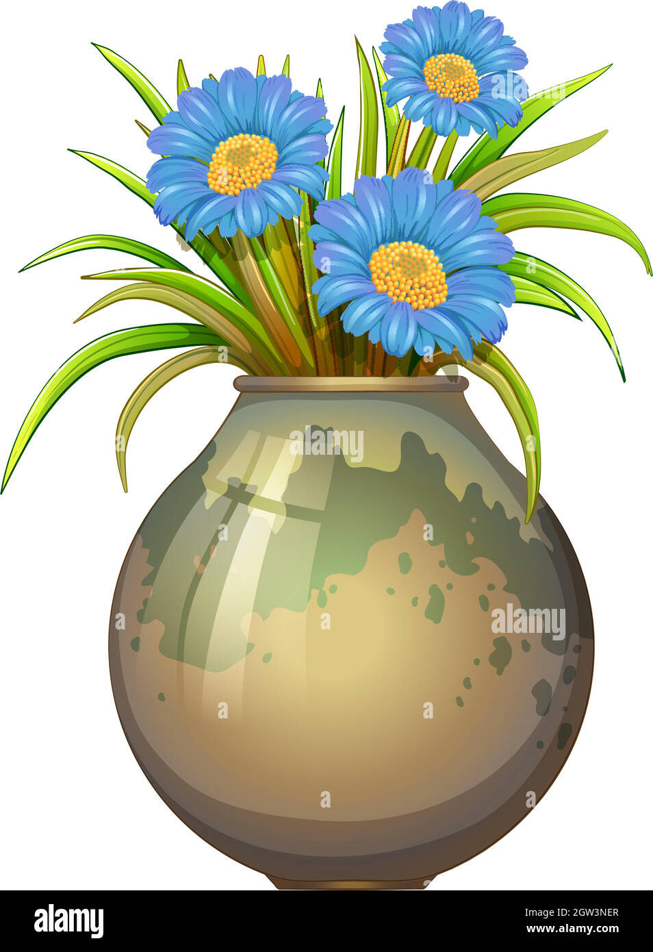 A big pot with blue flowers Stock Vector