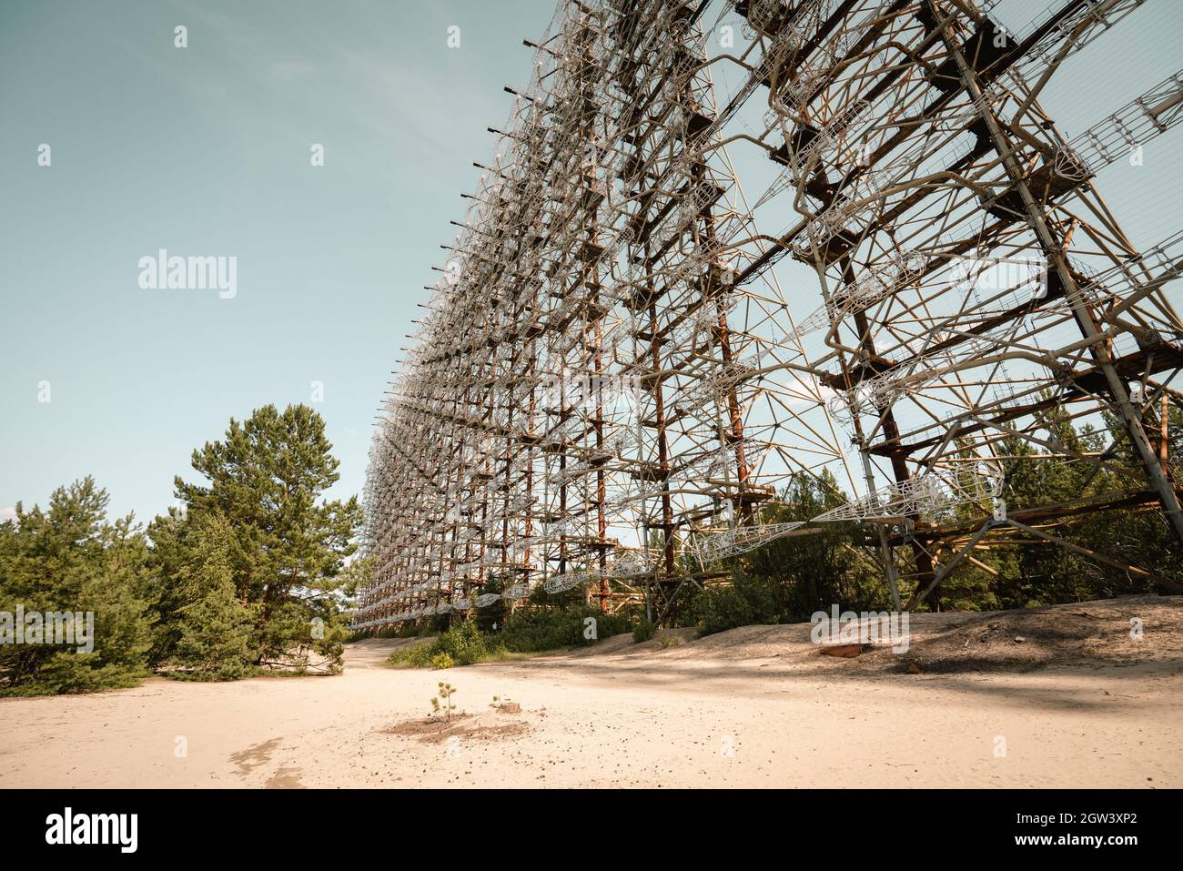 Duga Radar Antenna (Duga-1) - former soviet secret missile detection technology - Chernobyl Exclusion Zone, Ukraine Stock Photo