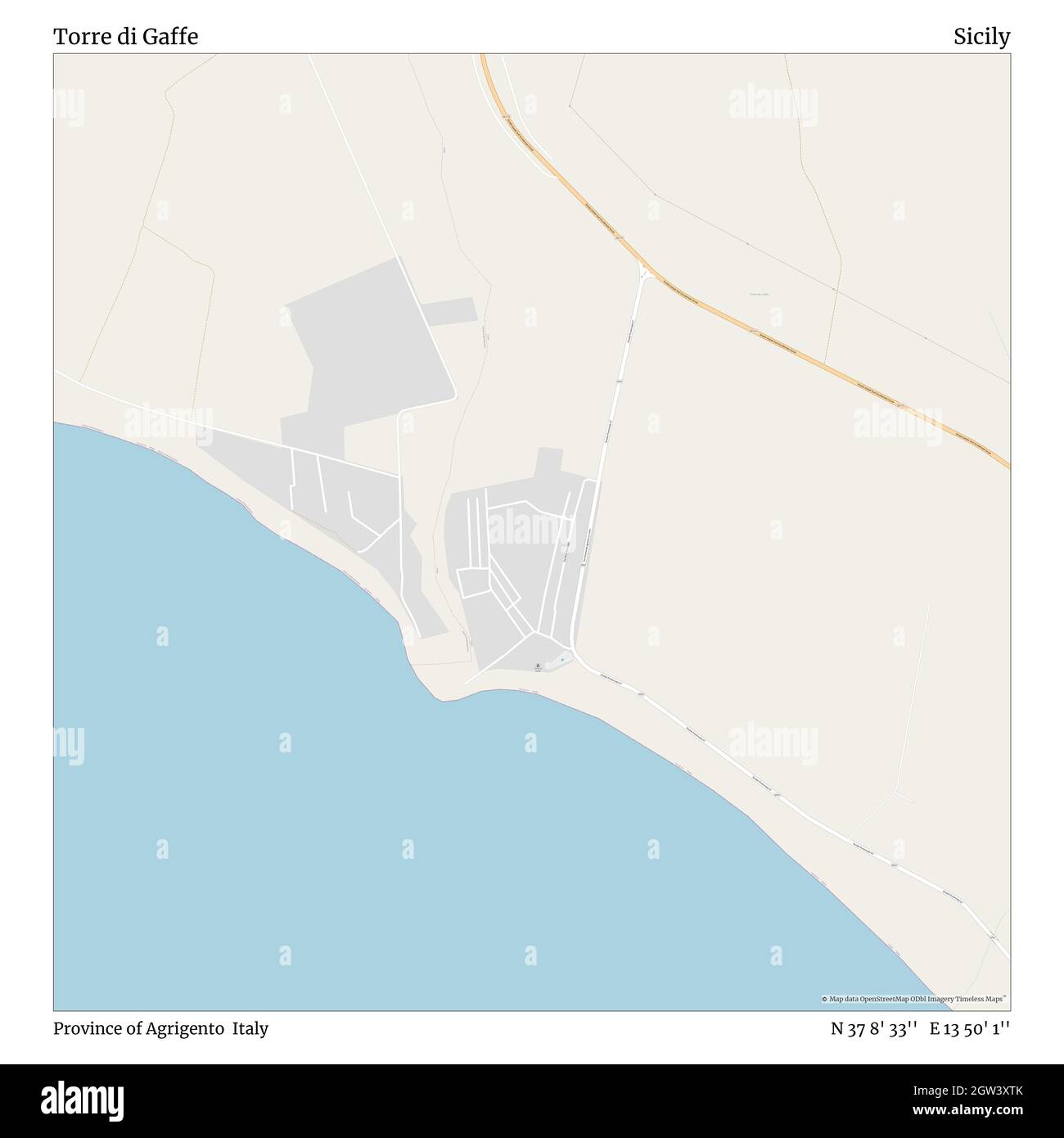 Torre di Gaffe, Province of Agrigento, Italy, Sicily, N 37 8' 33'', E 13 50' 1'', map, Timeless Map published in 2021. Travelers, explorers and adventurers like Florence Nightingale, David Livingstone, Ernest Shackleton, Lewis and Clark and Sherlock Holmes relied on maps to plan travels to the world's most remote corners, Timeless Maps is mapping most locations on the globe, showing the achievement of great dreams Stock Photo