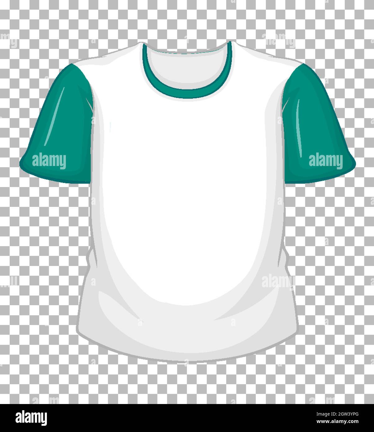 Blank white t-shirt with green short sleeves on transparent Stock Vector