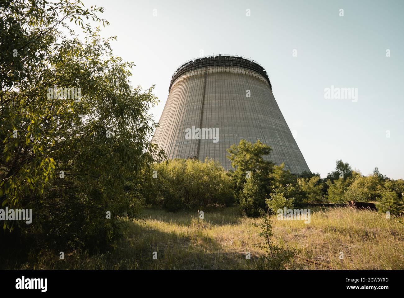 Unfinished Cooling Tower of Chernobyl Nuclear Power Plant - Chernobyl Exclusion Zone, Ukraine Stock Photo