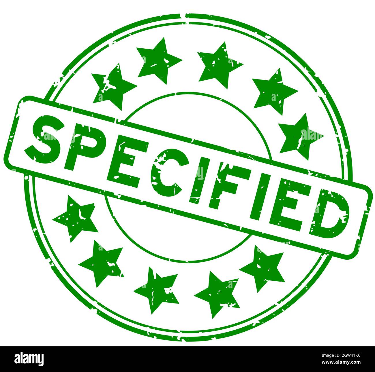 Grunge green specified word with star icon round rubber seal stamp on ...