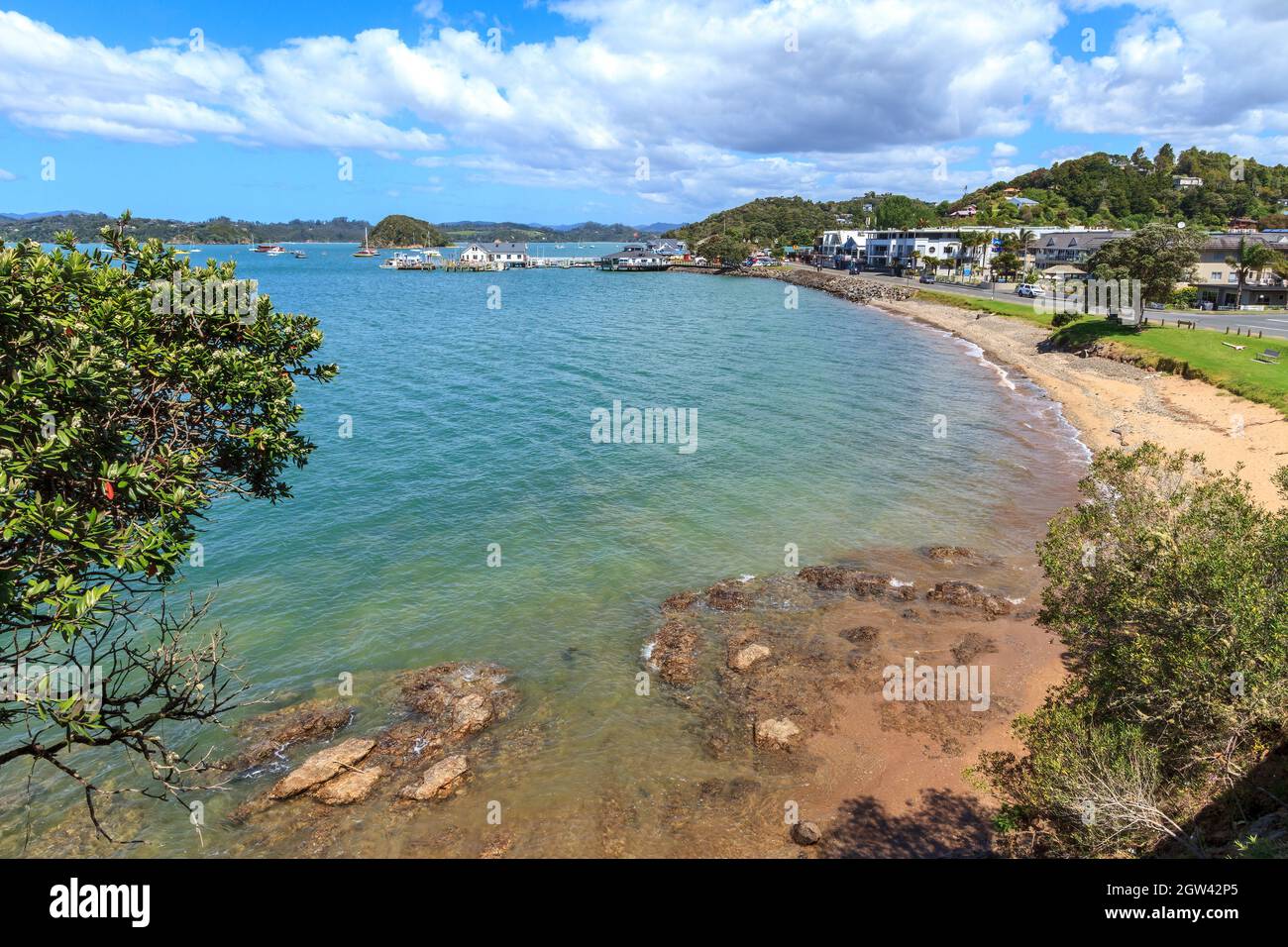 A view of the coastal holiday town of Paihia in the Bay of Islands, New