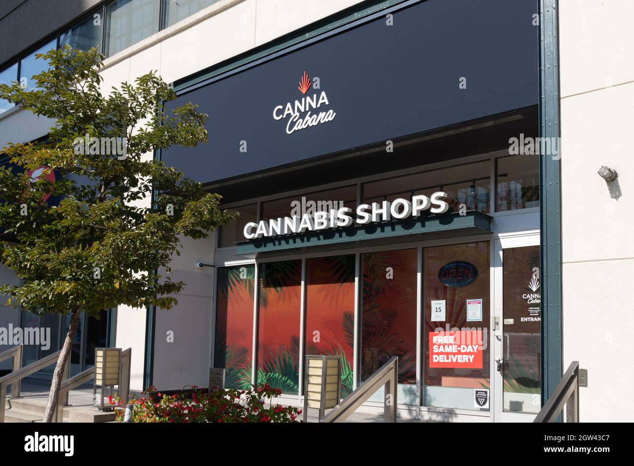 Toronto, Canada - October 2, 2021: A Canna Cabana Cannabis shop on King St W. in Toronto, Canada. Stock Photo