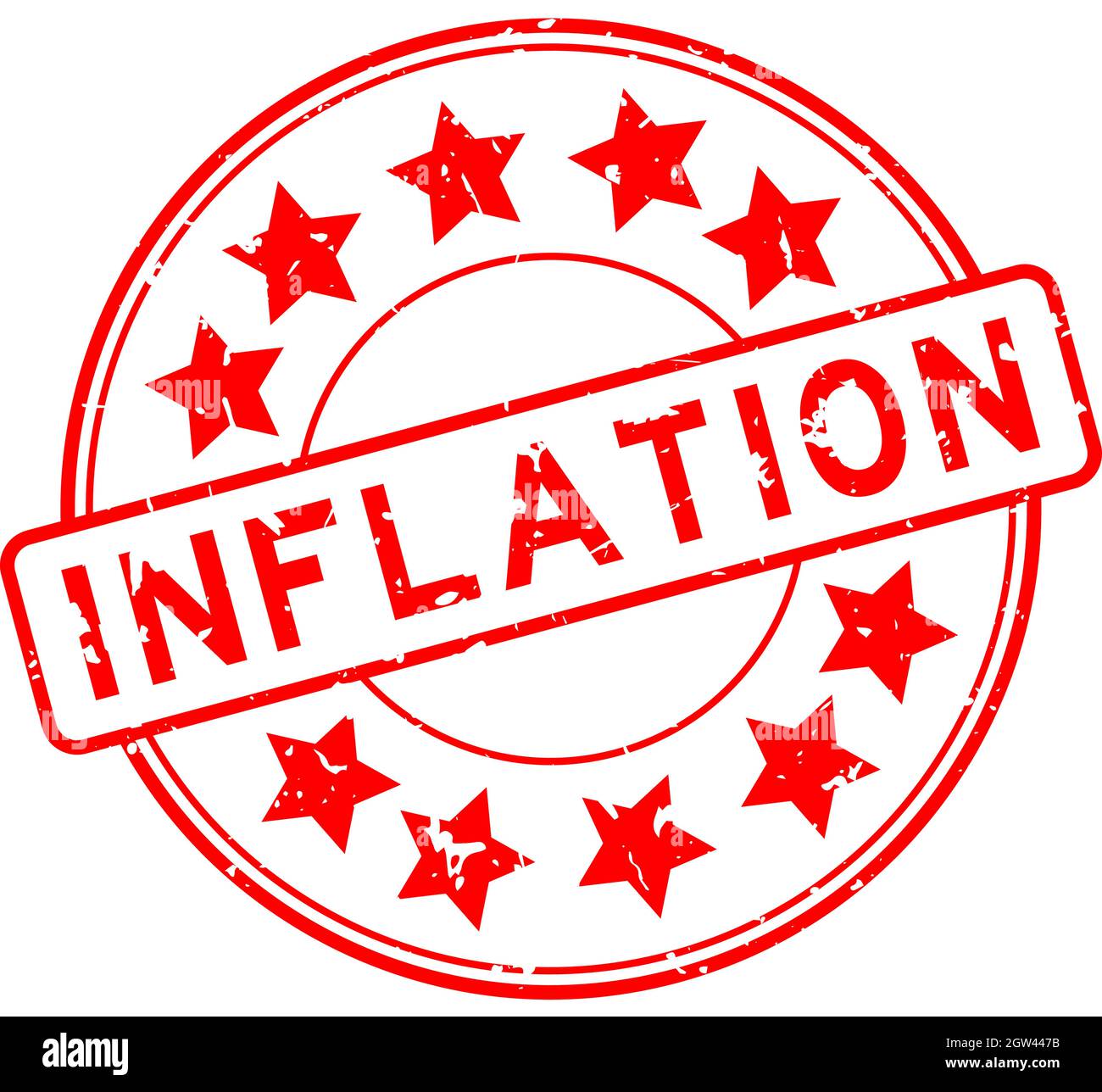 Grunge red inflation word with star icon round rubber seal stamp on ...