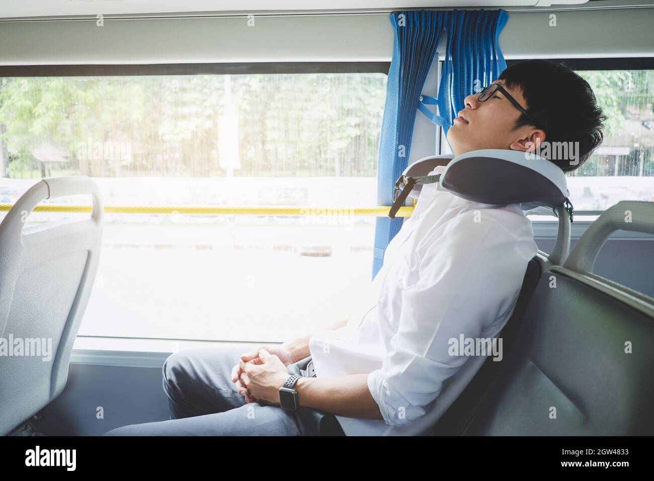 Man Sleeping In Bus Stock Photo Alamy