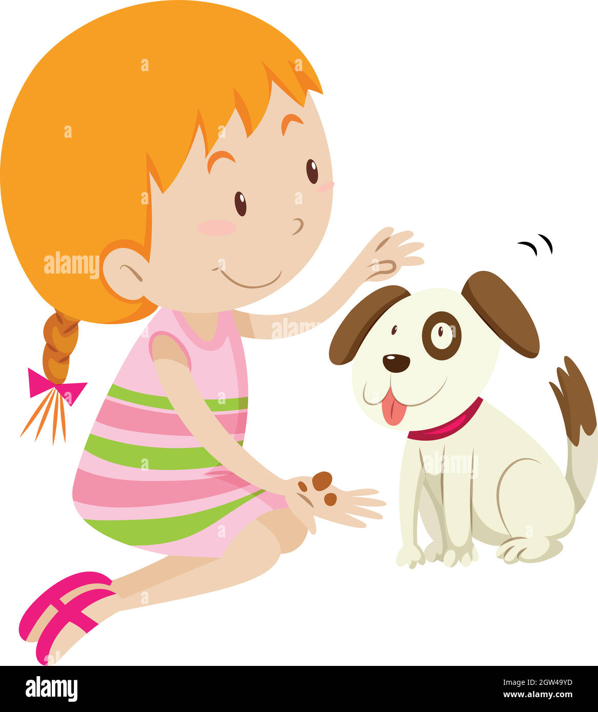 Cute girl feeding her pet dog Stock Vector