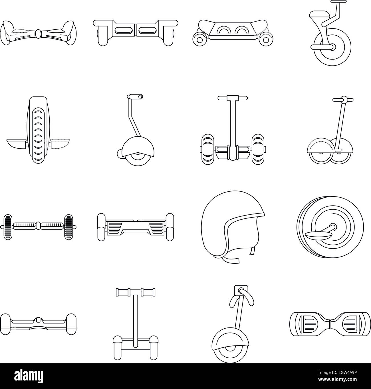 Balancing scooter icons set, outline style Stock Vector