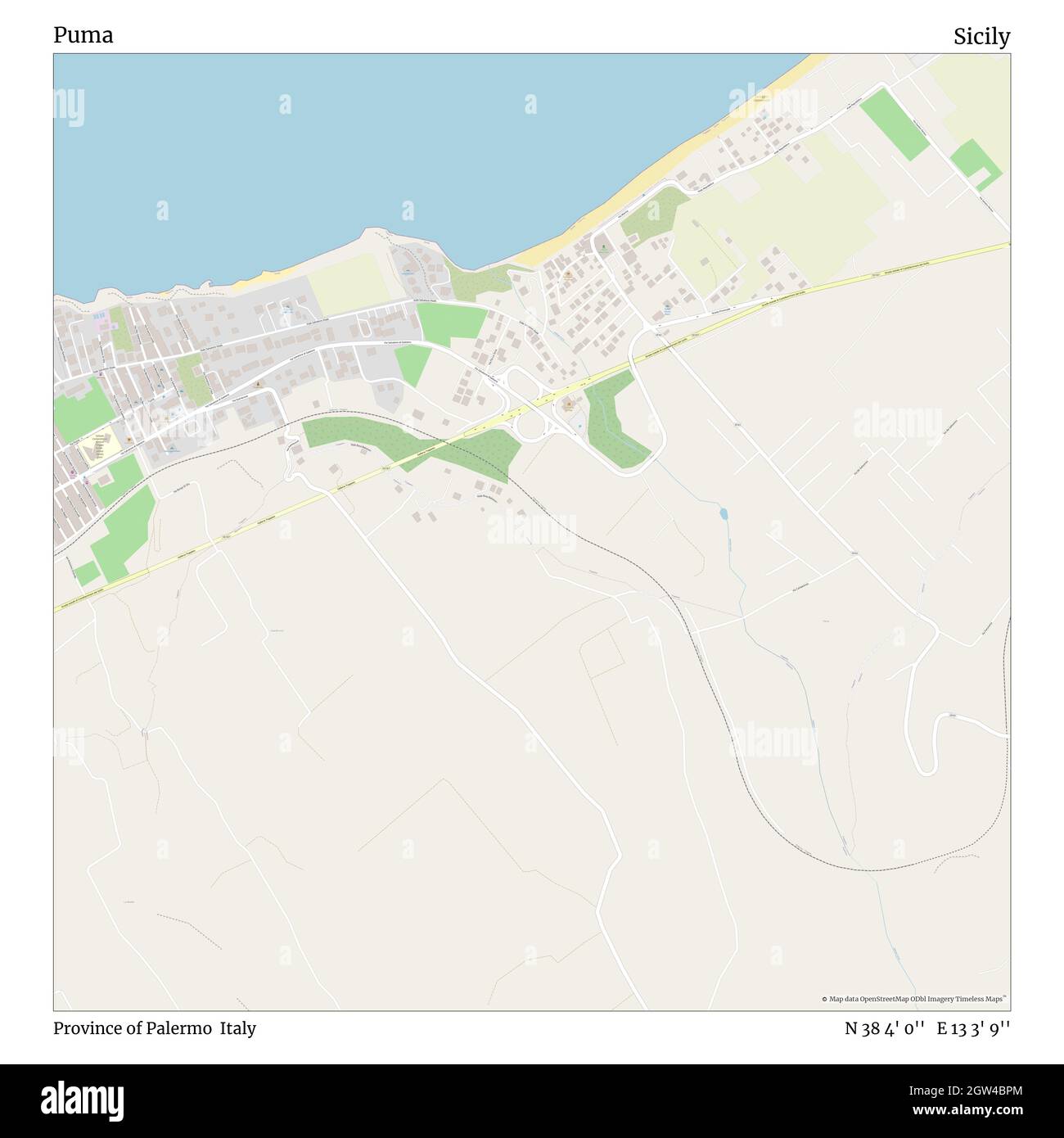 Puma, Province of Palermo, Italy, Sicily, N 38 4' 0'', E 13 3' 9'', map,  Timeless Map published in 2021. Travelers, explorers and adventurers like  Florence Nightingale, David Livingstone, Ernest Shackleton, Lewis