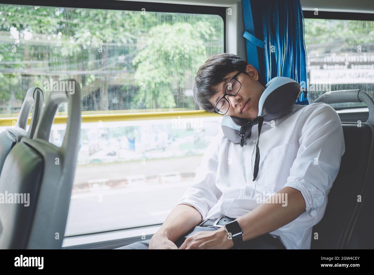 Man Sleeping In Bus Stock Photo Alamy