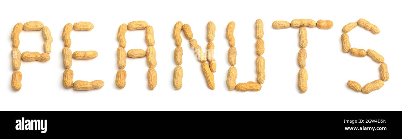 Peanuts With Peanut Nuts As Put Together. Text Made From Nuts. Stock Photo