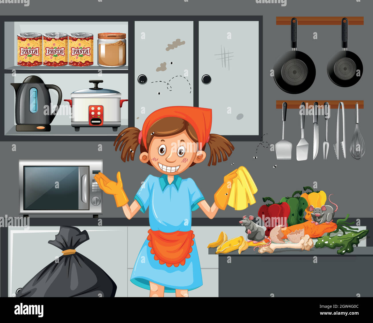 A maid cleaning dirty kitchen Stock Vector Image & Art - Alamy