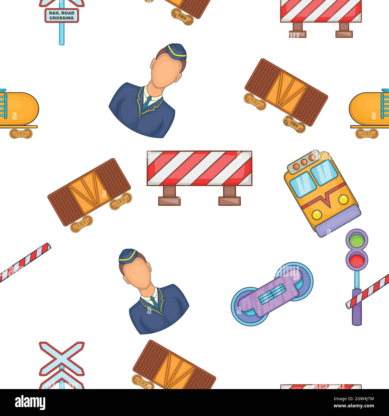 Train pattern, cartoon style Stock Vector