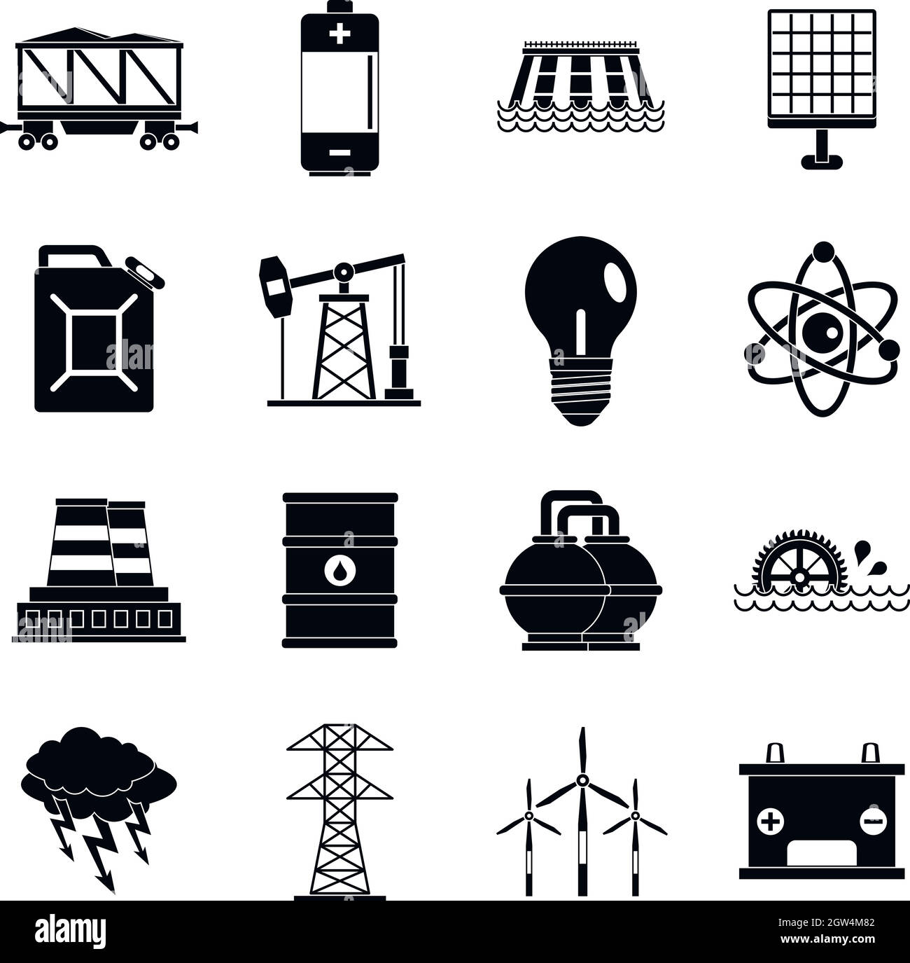 Energy sources items icons set, simple style Stock Vector