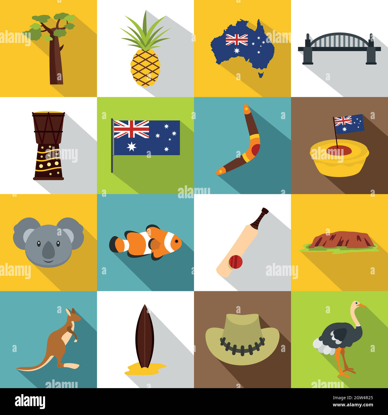 Australia travel icons set, flat style Stock Vector