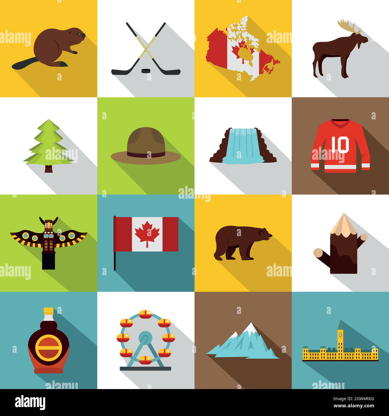 Canada travel icons set, flat style Stock Vector