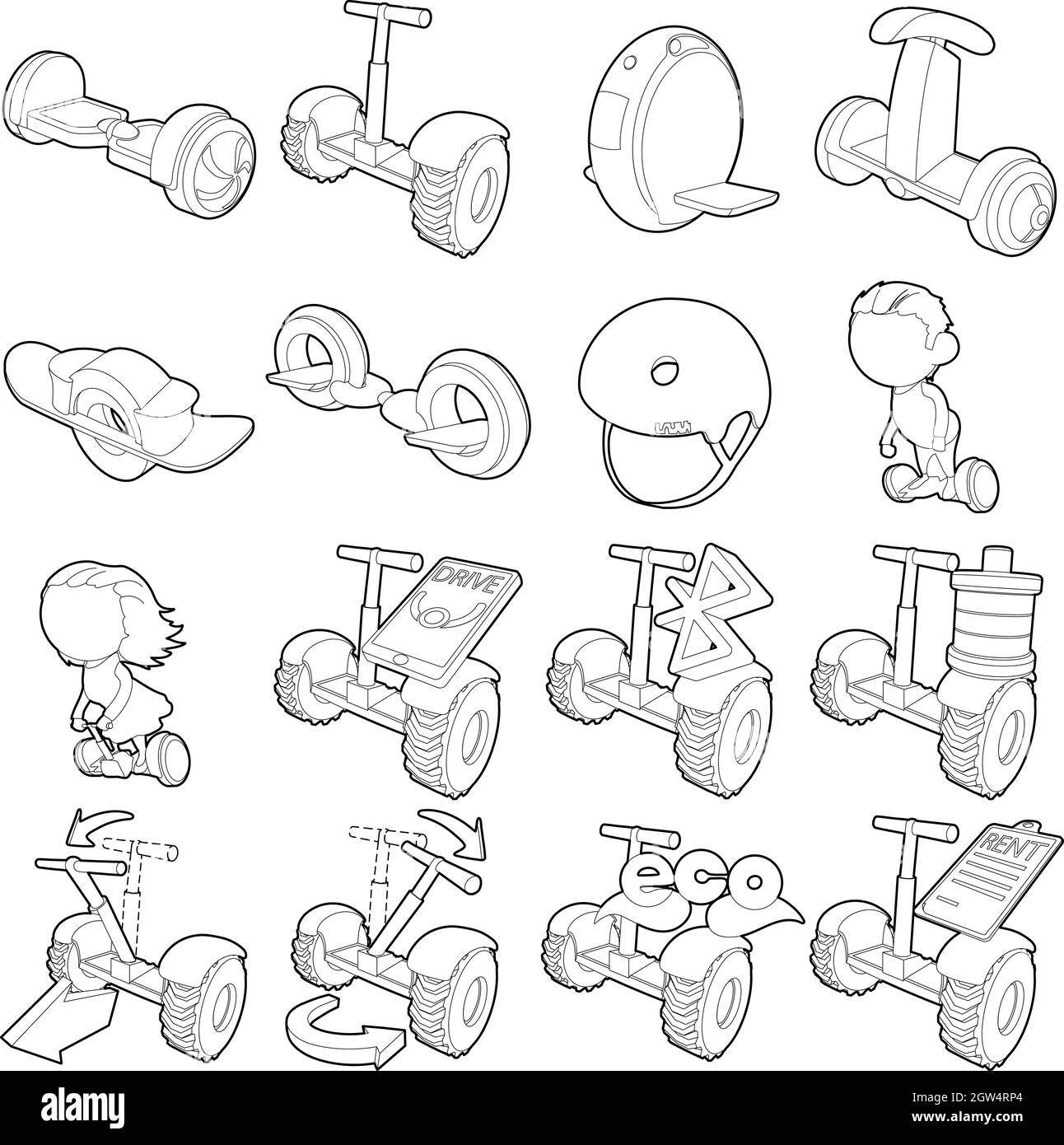 Balancing scooter icons set, outline style Stock Vector