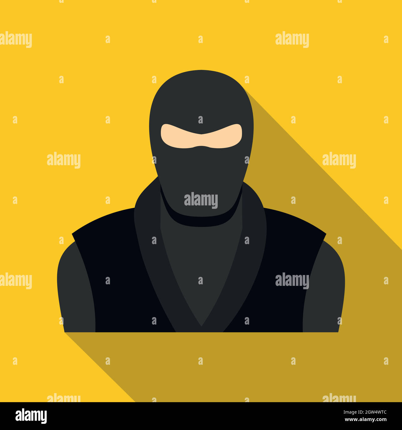 Ninja in black clothes and mask icon, flat style Stock Vector