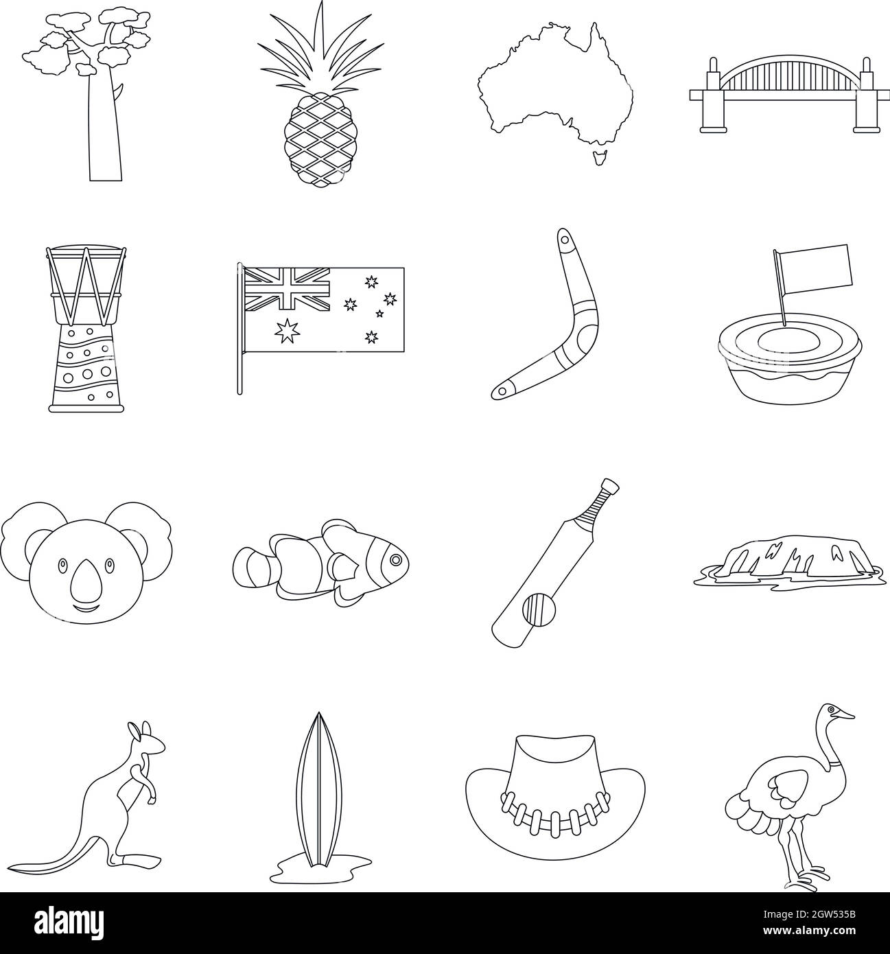 Australia travel icons set, outline style Stock Vector