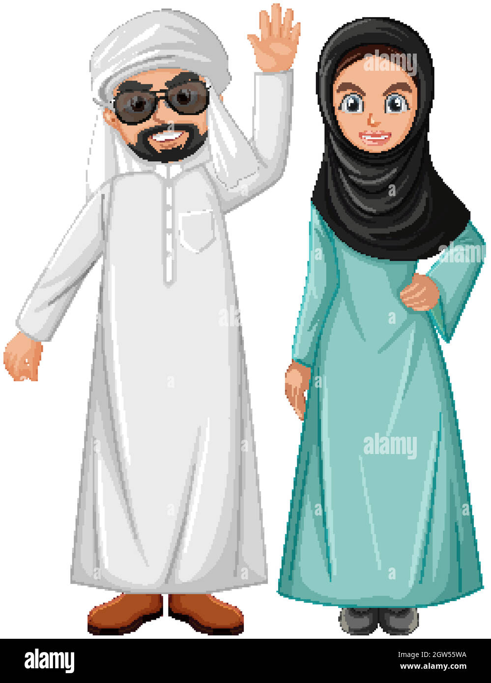 Adult arab couple wearing arab costume character Stock Vector