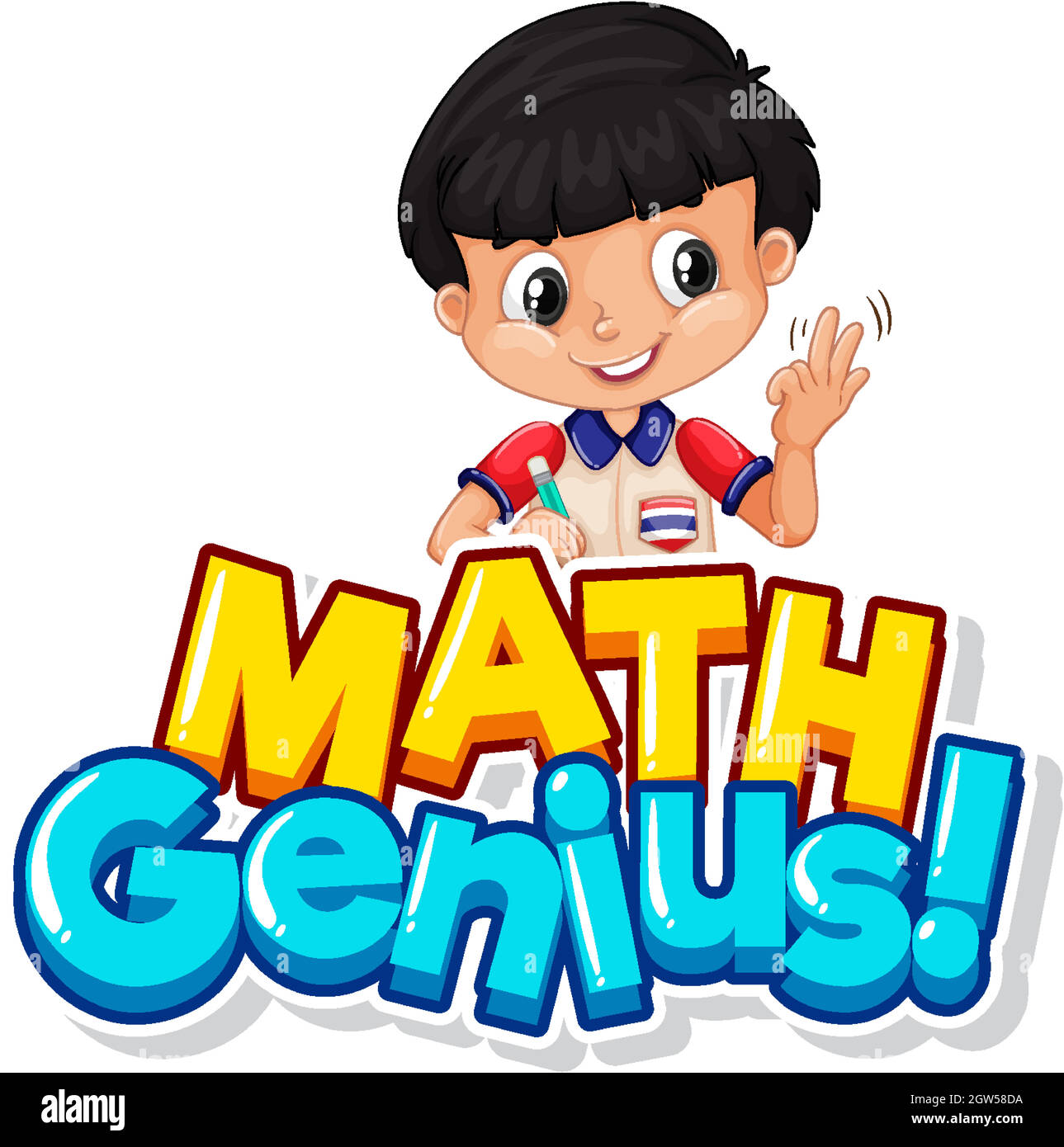 Font Design For Word Math Genius With Cute Boy Stock Vector Image And Art