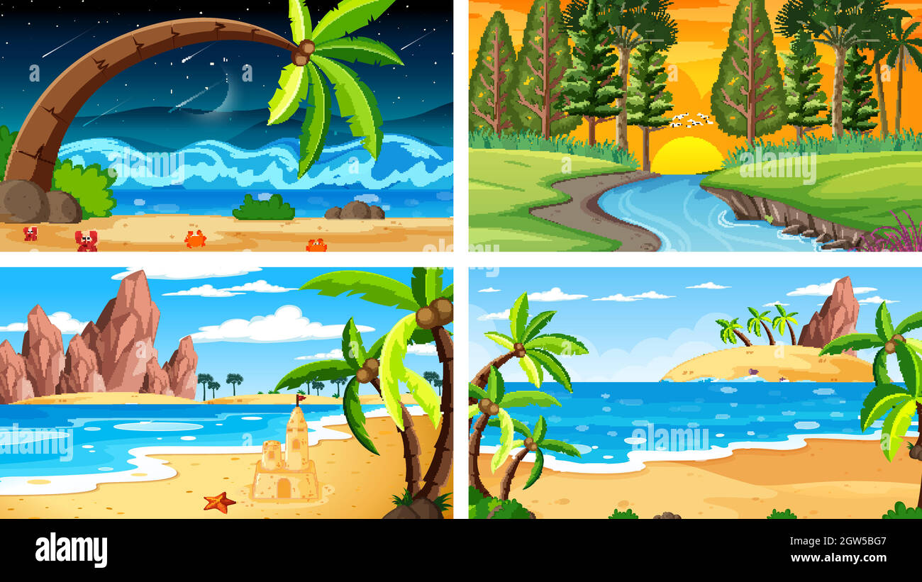 Four different nature horizontal scenes Stock Vector
