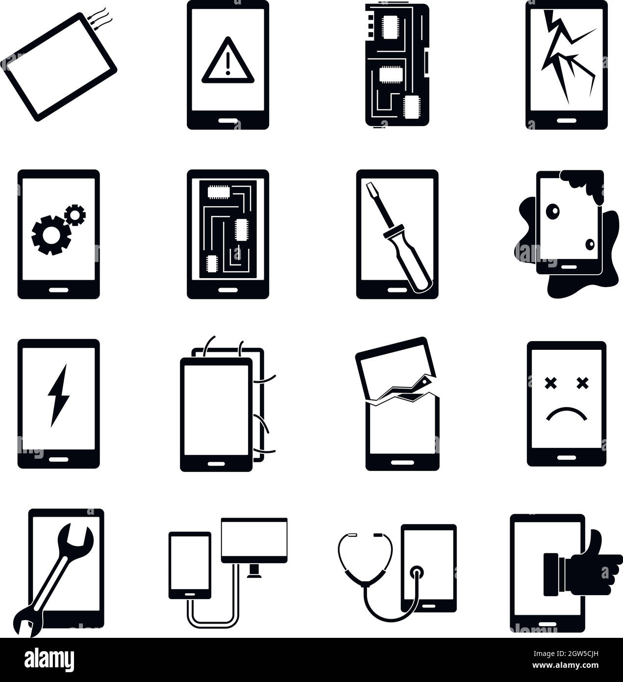 Device repair symbols icons set, simple style Stock Vector