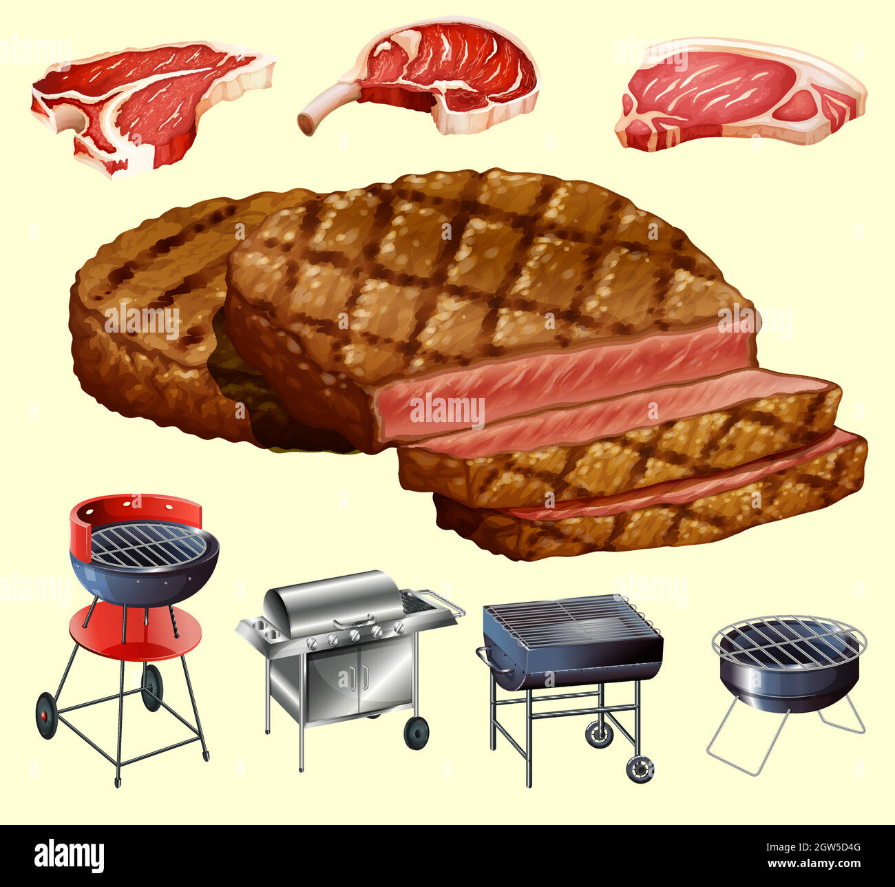 Different kind of meat and grill equipment Stock Vector Image & Art Alamy